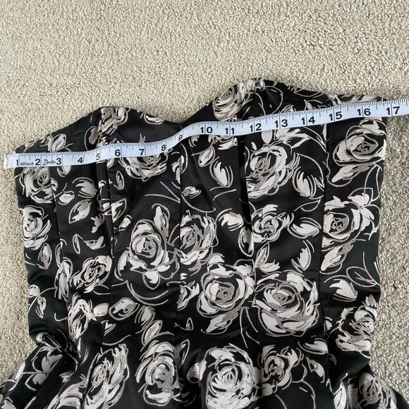 🔥Y2K Romantic Rose Print Sequin Tulle Strapless Goth Fairy Peplum Party Dress - Picture 14 of 16